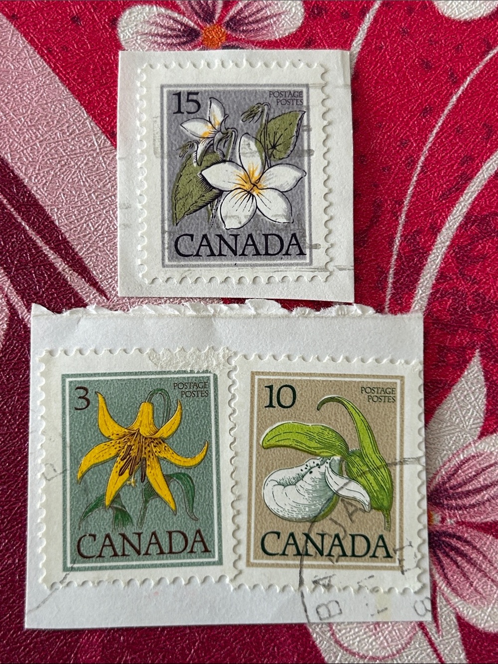 Floral Stamp error on 2 Decorative Botanical Postage Collection used